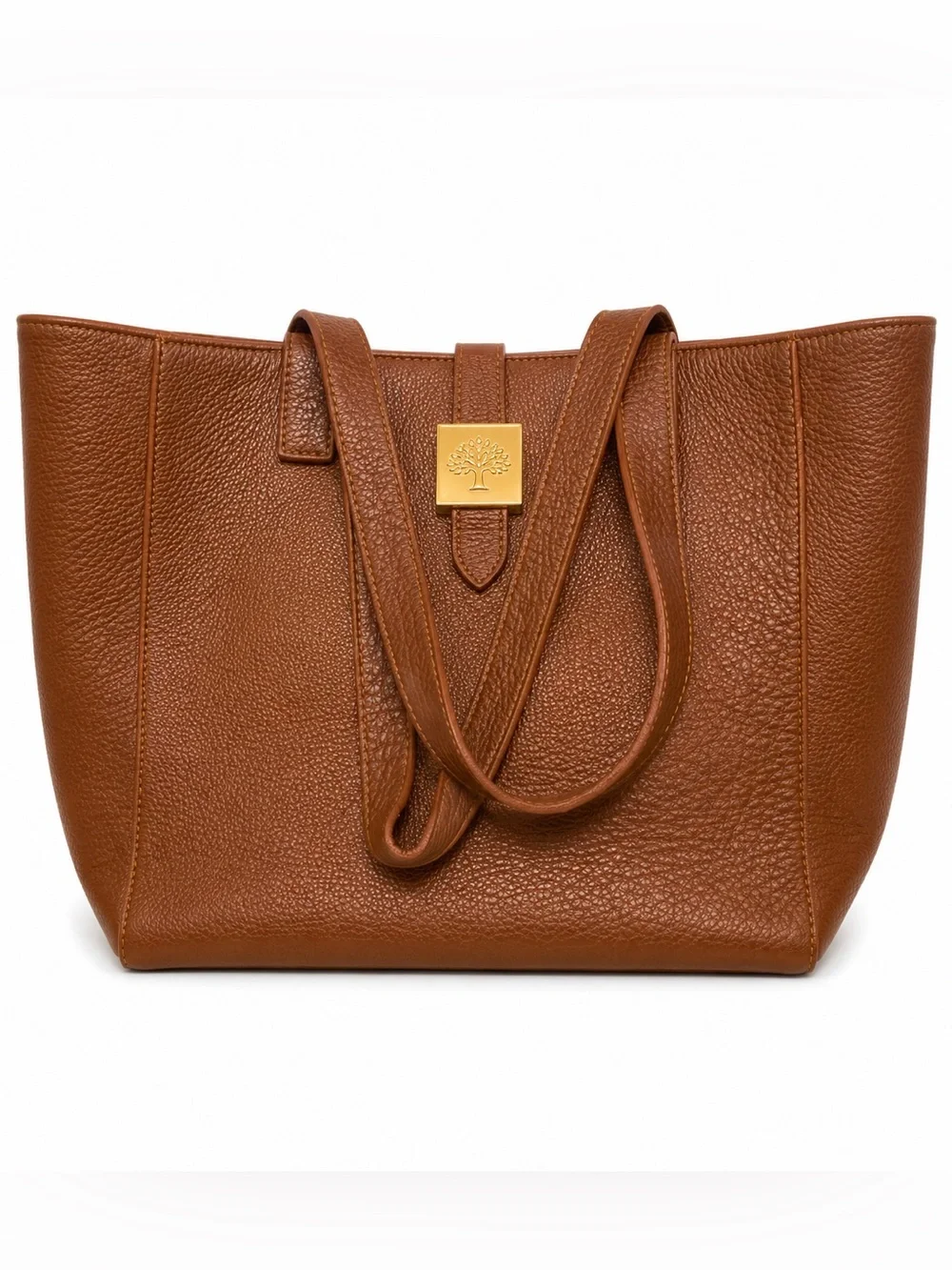 Mulberry Cognac Brown Leather Large Shoulder Tote Gold Hardware